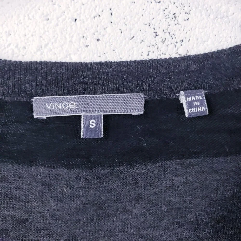 Vince Womens Striped V-Neck Cashmere Sweater Black Gray Size Small‎ Long Length